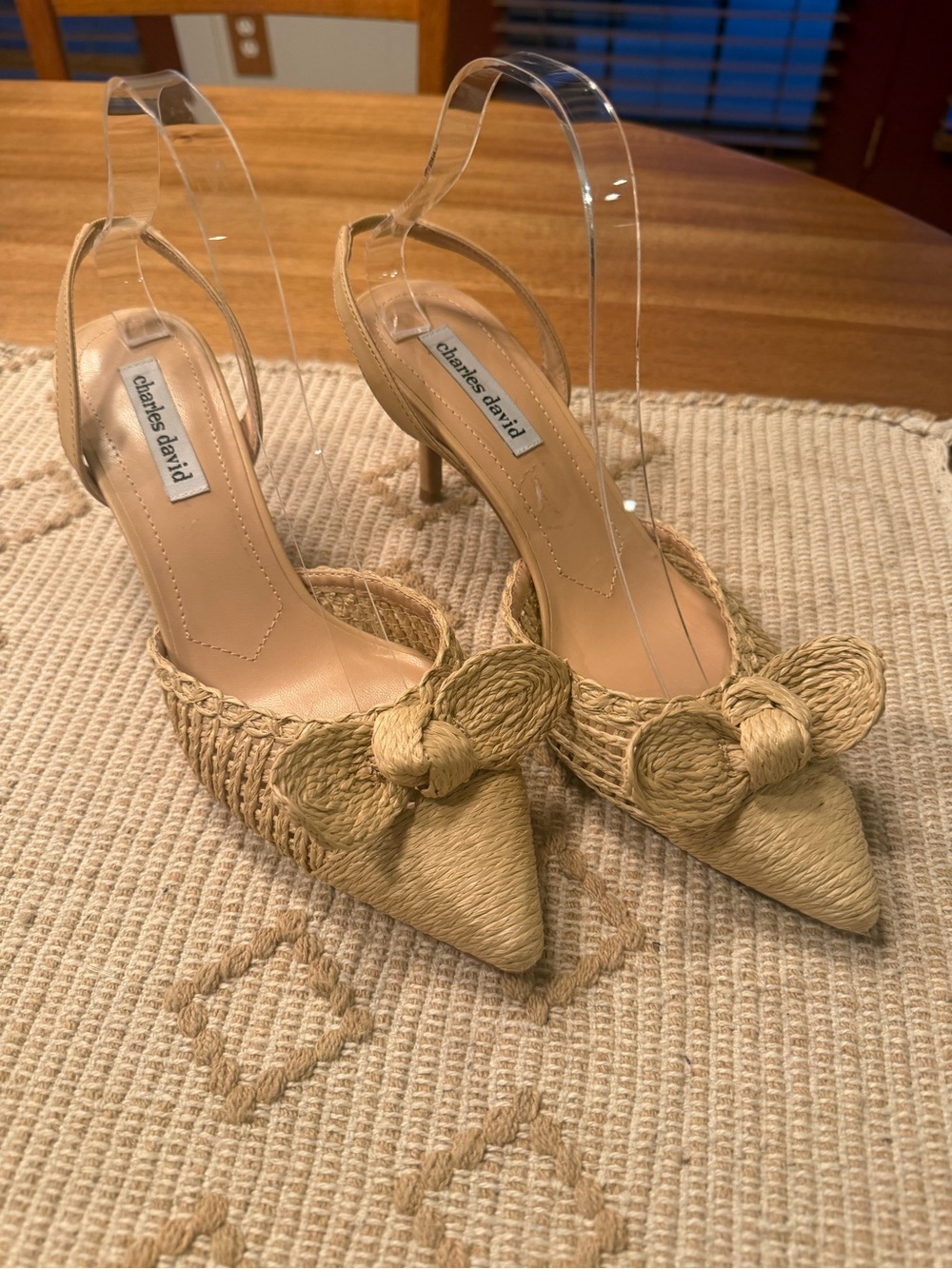 Charles David Women's Tan Raffia Pointed-Toe Slingback Heels